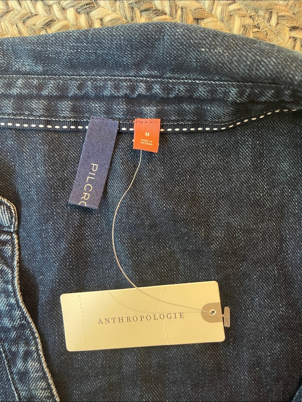 Anthropologie Dark Blue Denim Peplum Button-Down Shirt - Picture 2 of 7